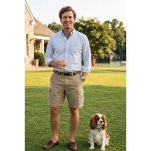 Polo Ralph Lauren Men's Vintage Cargo Shorts Size 35 Khaki Tan 8" Inseam